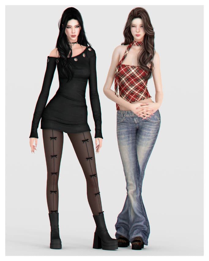 female sims dressed in dressed and casual outfits