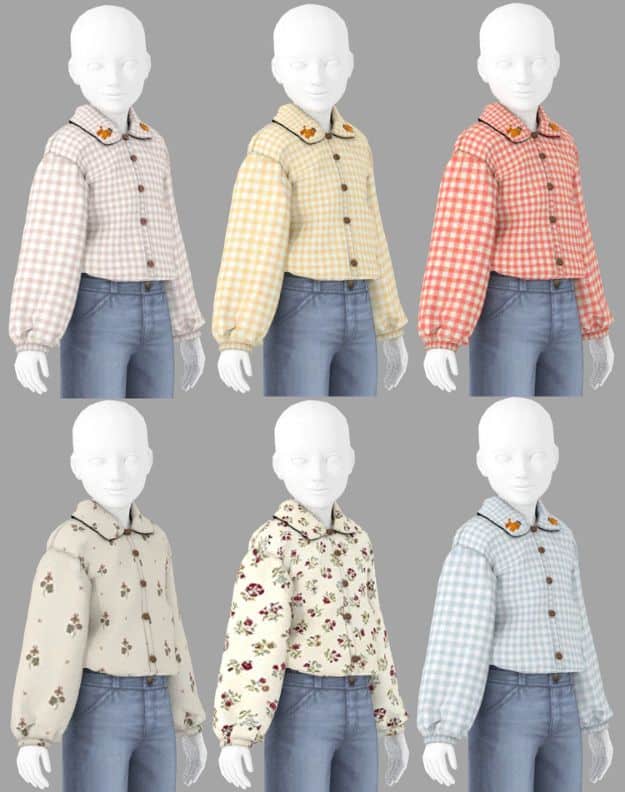 kid mannequins wearing a long sleeve buttoned shirt with patterns