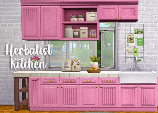 a pink-themed kitchen