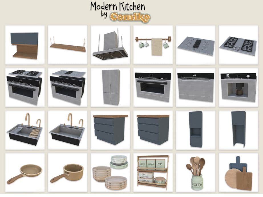 collage of modern kitchen furniture and decor pieces