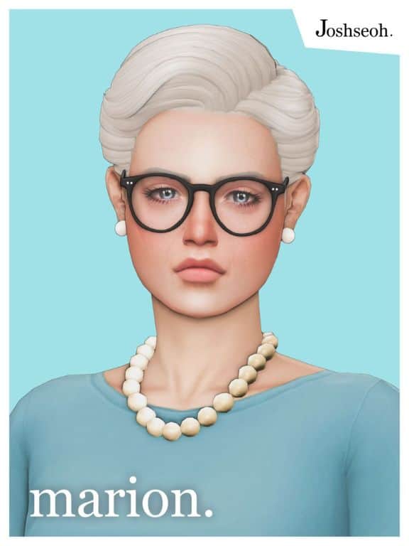 female sim with white hair and a short hairstyle