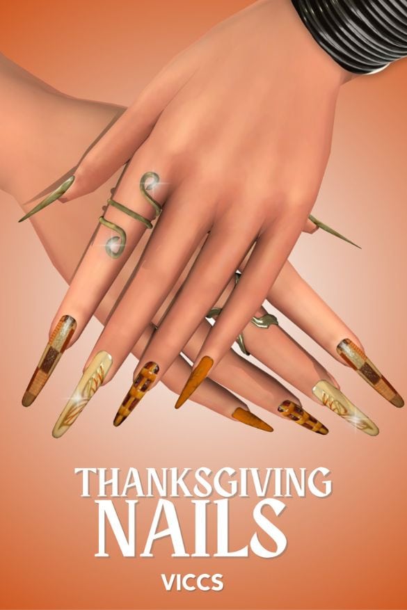 Closed up of Thanksgiving-themed nails