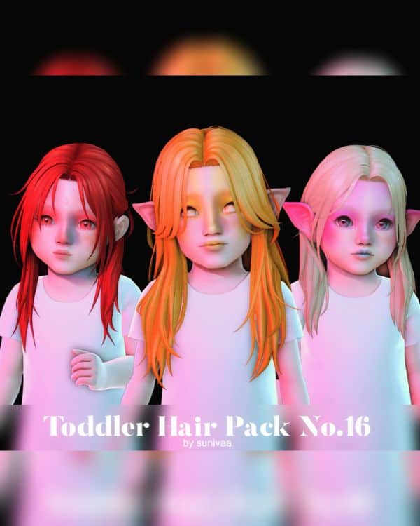 three toddler elf sims with different hairstyles