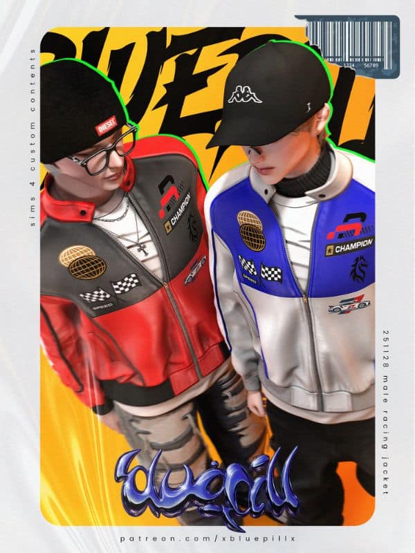 male sims wearing racing jackets
