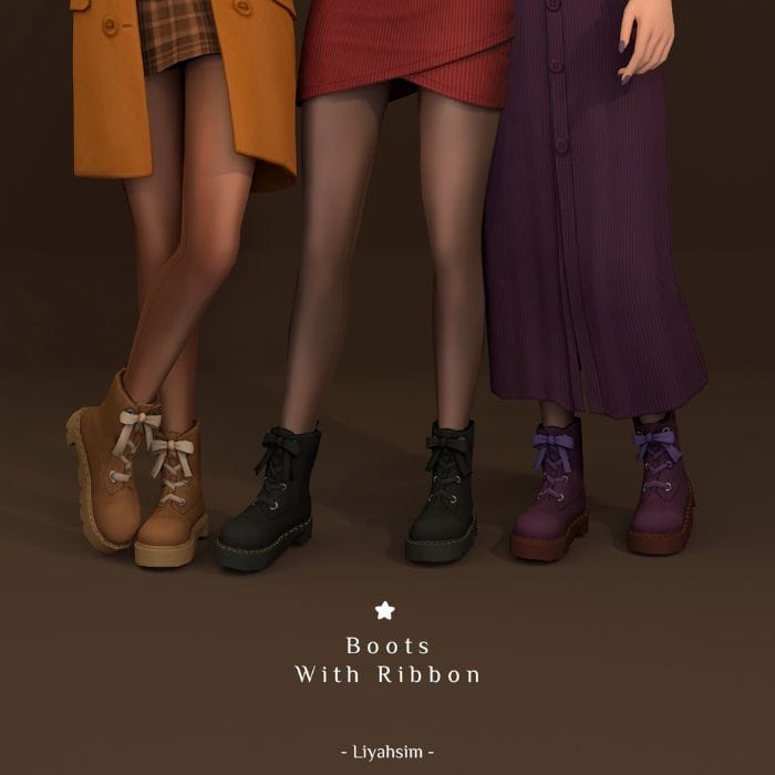 close up of three pairs of boots with ribbons