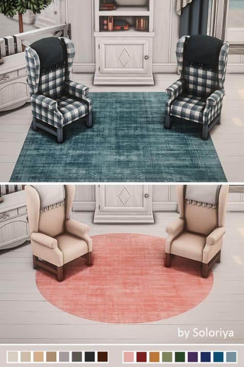 living rooms set up with a colorful velvet rugs