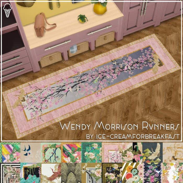 a lilac runner with flowers and more design in a table