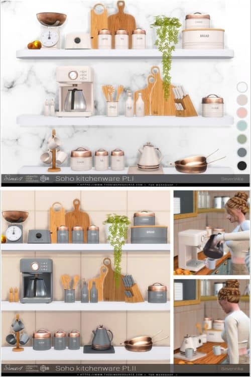 modern kitchen with mixed kitchenware items