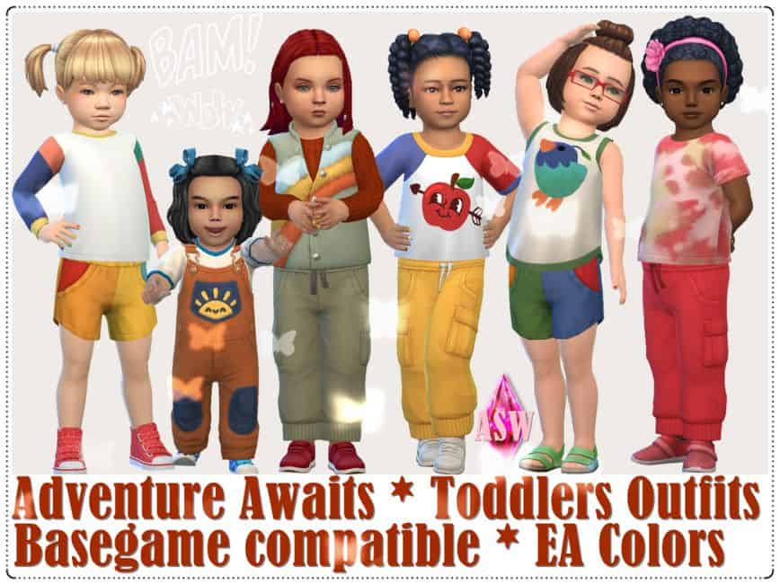 toddler sims wearing colorful outfits