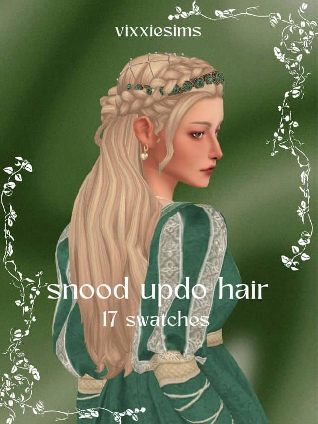 blond female sim with loose hair but intricate braids at the top