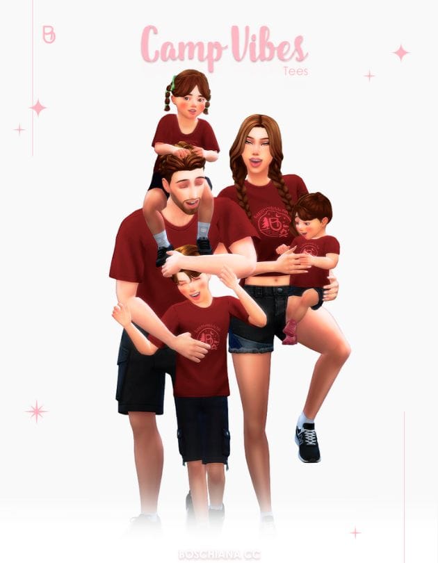 Sims family dressed in camp clothes