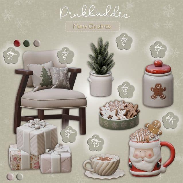 collage of Christmas decor items and an armchair