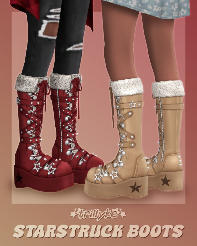 close up of platform, laced boots with starry details