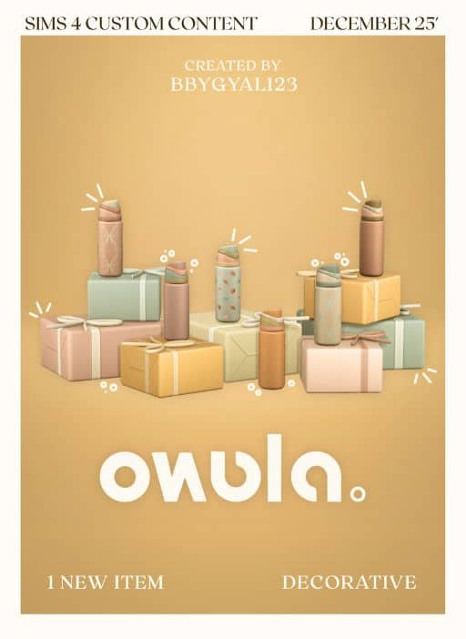 Owala-inspired water bottles on top of wrapped gifts