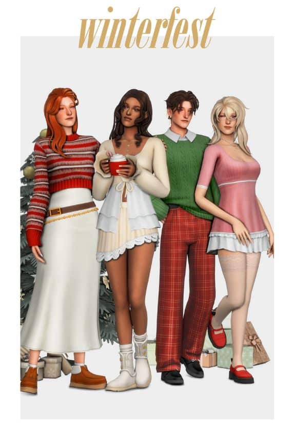 Sims standing together, wearing winter clothing