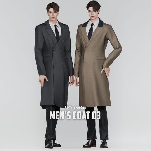male sims wearing long, chic, double-breasted coats