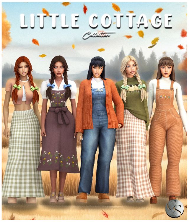 female sims dressed in cottage-style clothing