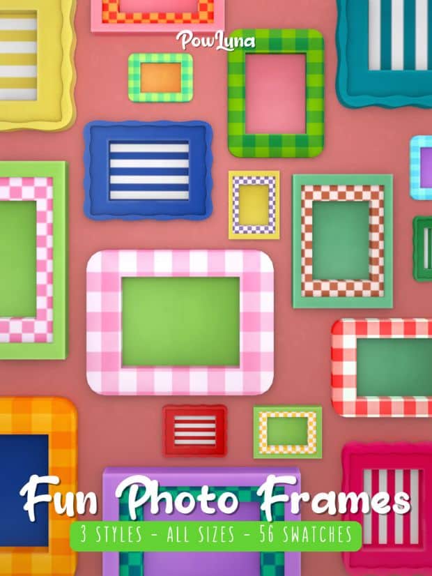 wall of colorful photo frames