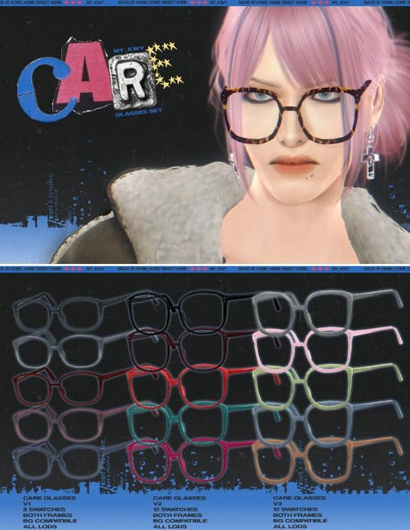 female sim with large squarish glasses