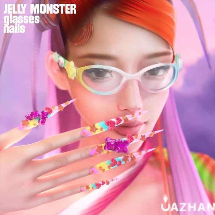 female sims with colorful glasses and extra long nails with charms
