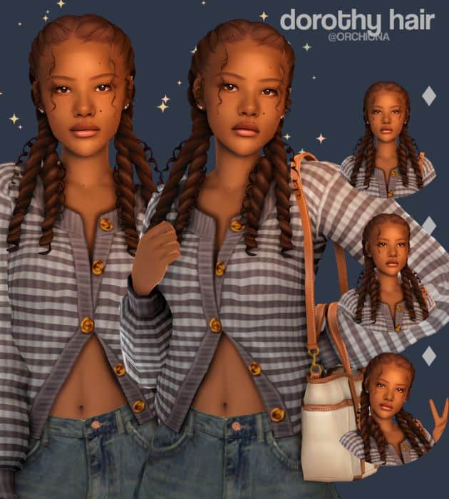 black female sim with double braided pigtails