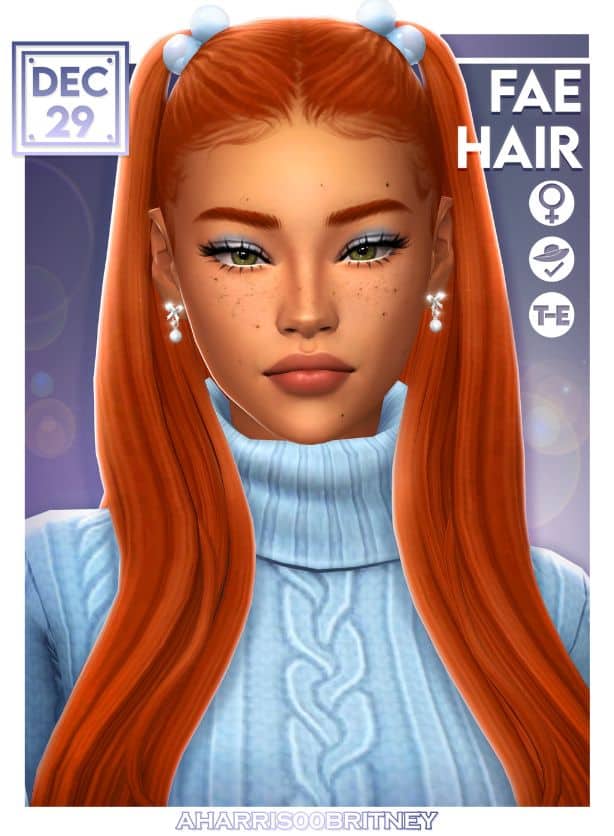 redhead sim with loose hair and two pigtails