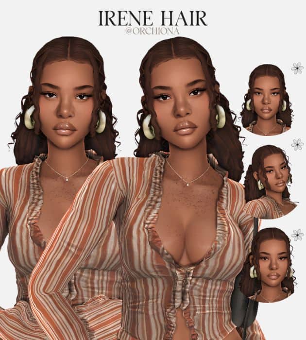 black female sim with a curly ponytail