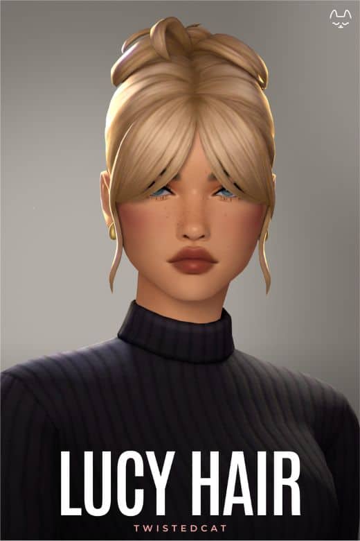 blond female sim with updo bun