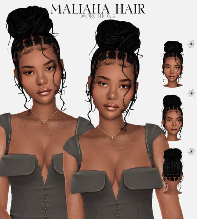 black female sim with a large braided bun