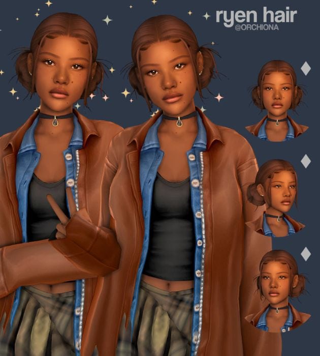 black female Sim with two large low buns