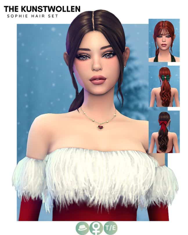 female sim with a ponytail hairstyle and hairbows