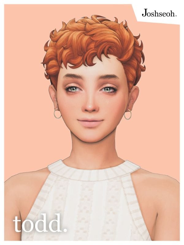 female sim with red hair in a short hairstyle