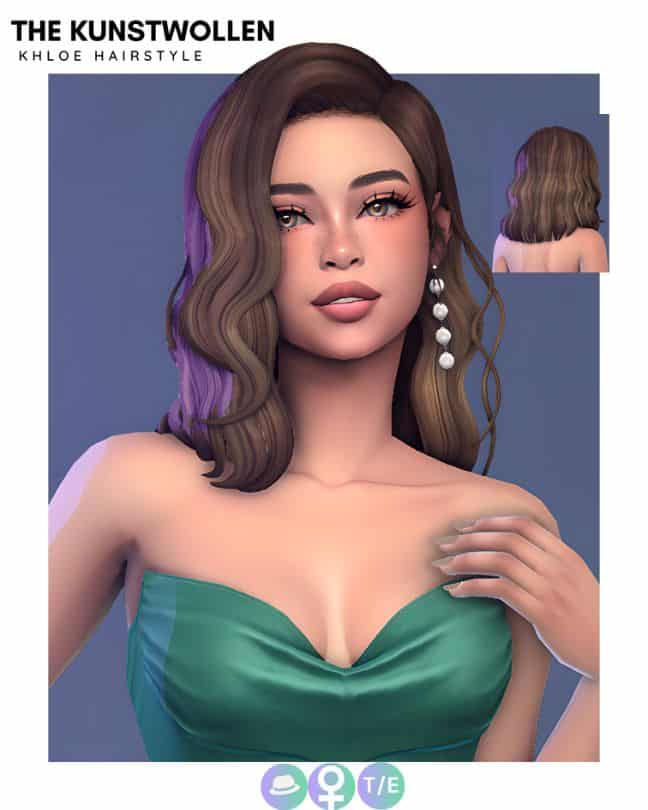 female sim with shoulder-length hair with highlights