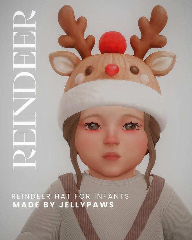 infant sim wearing a reindeer shaped hat