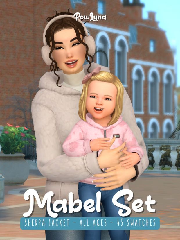 adult and toddler sims wearing sherpa jackets