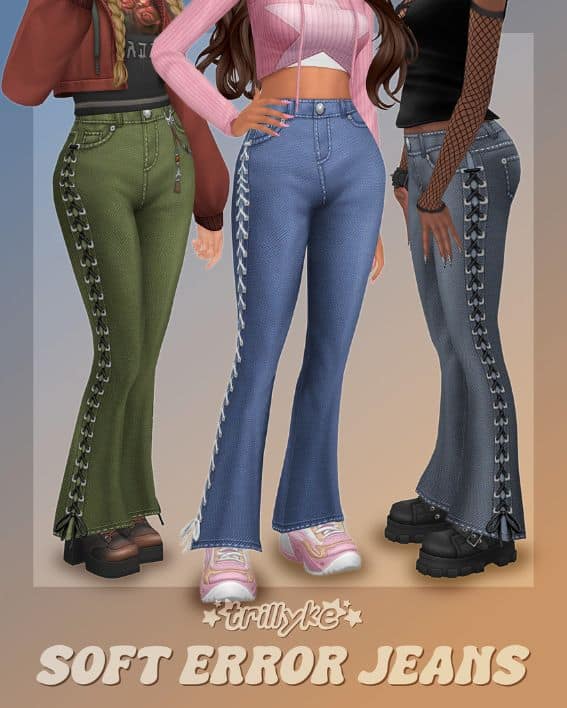 sims wearing jeans with lace ties down each side