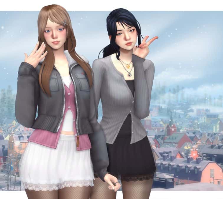 female sims wearing modern outfits with skirts