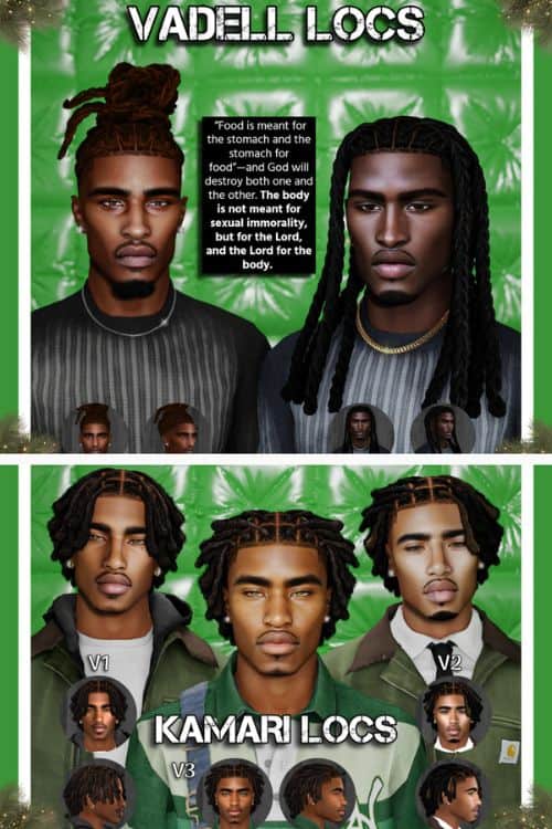 black male sims with different locs hairstyles