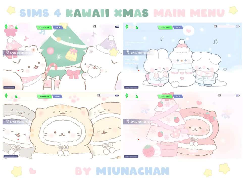 collage of four Kawaii Xmas themed main menus