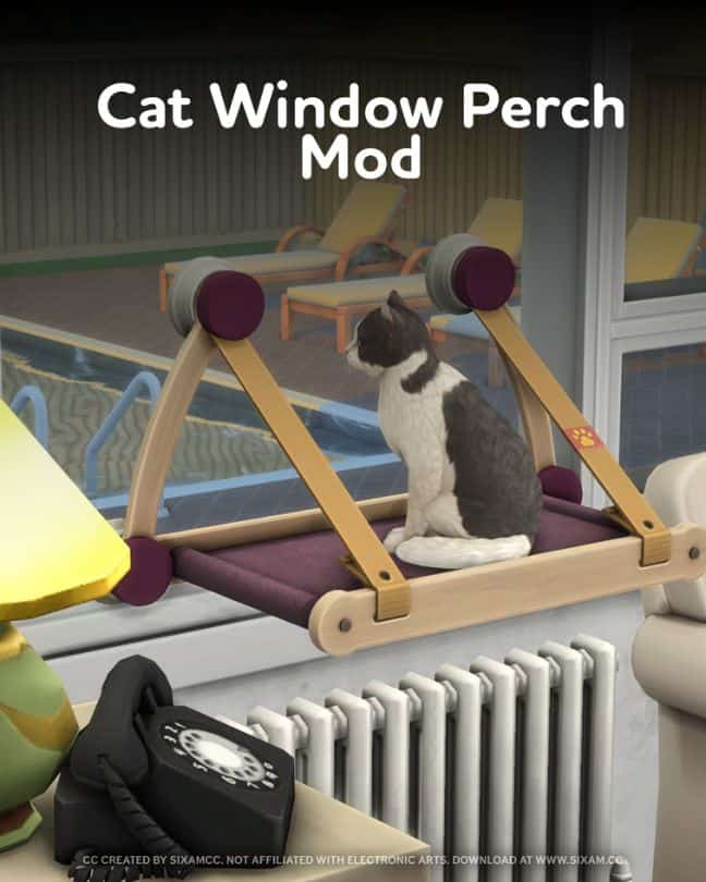 a cat sitting on a window perch
