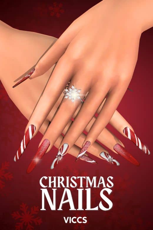 close up of long Christmas-themed nails