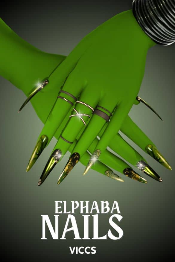 close of long Elphaba-inspired nails