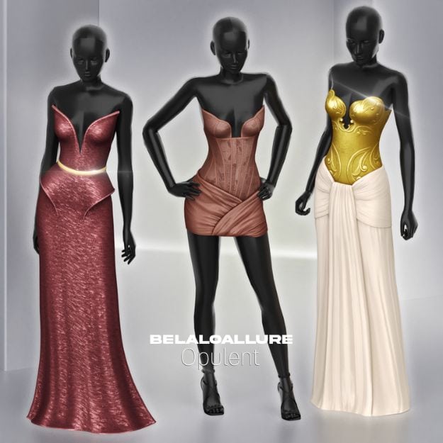 mannequins wearing different strapless dresses