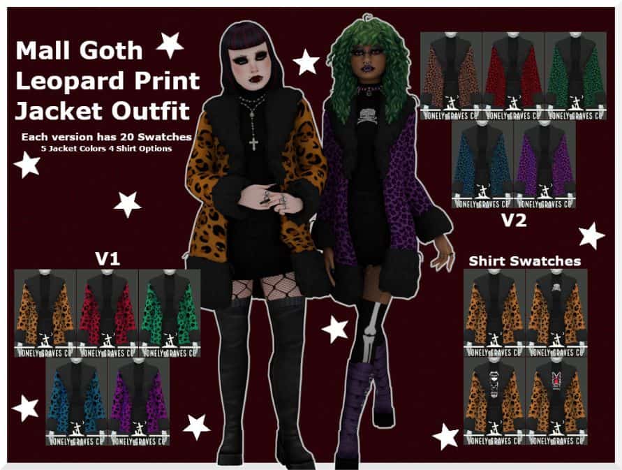 female sims wearing leopard jackets with shirts underneath