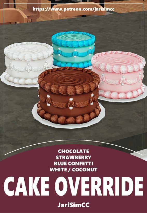 four cakes with different color frosting