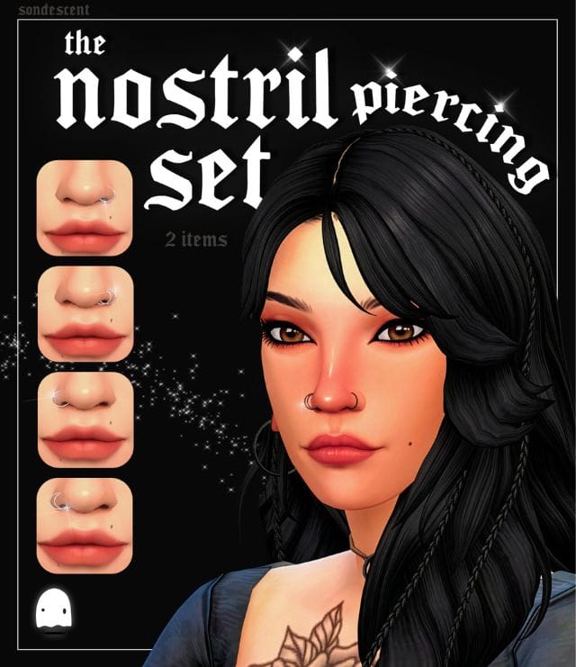 female sim with different nose piercings