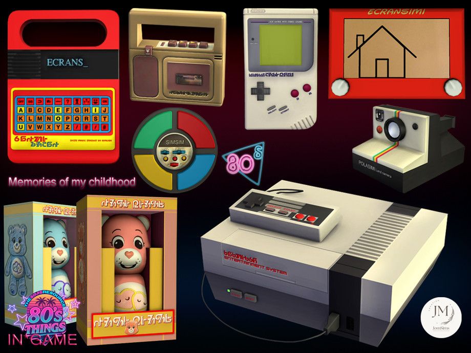 collage of 80s playroom items