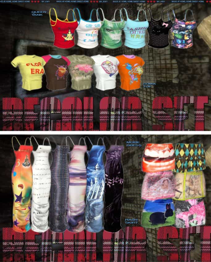 mixed clothing pieces in recolor swatches