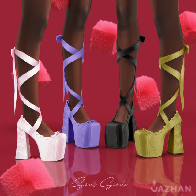 platform style shoes with ribbons ties up the legs