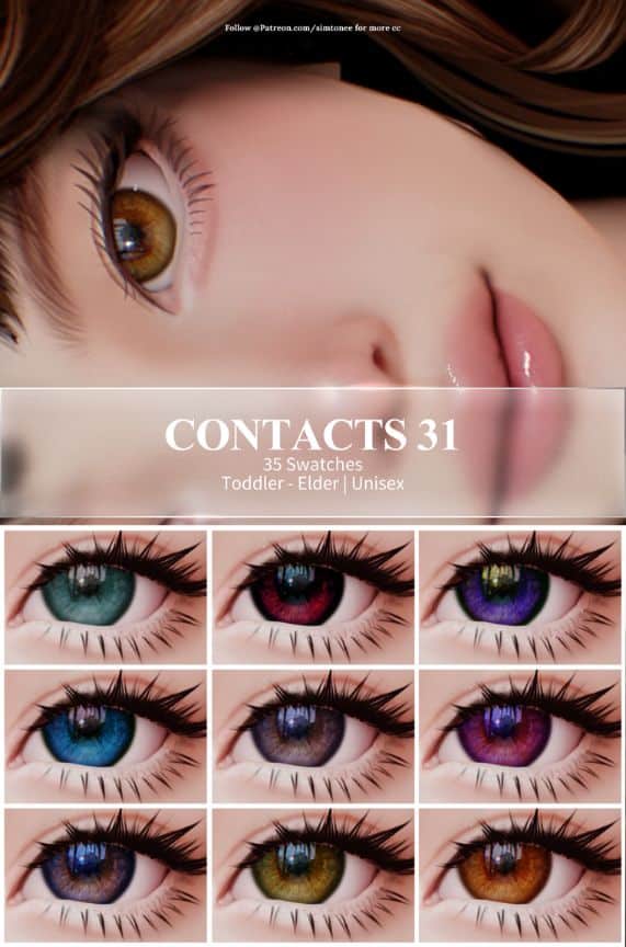 Sim with clear, realistic eye contacts